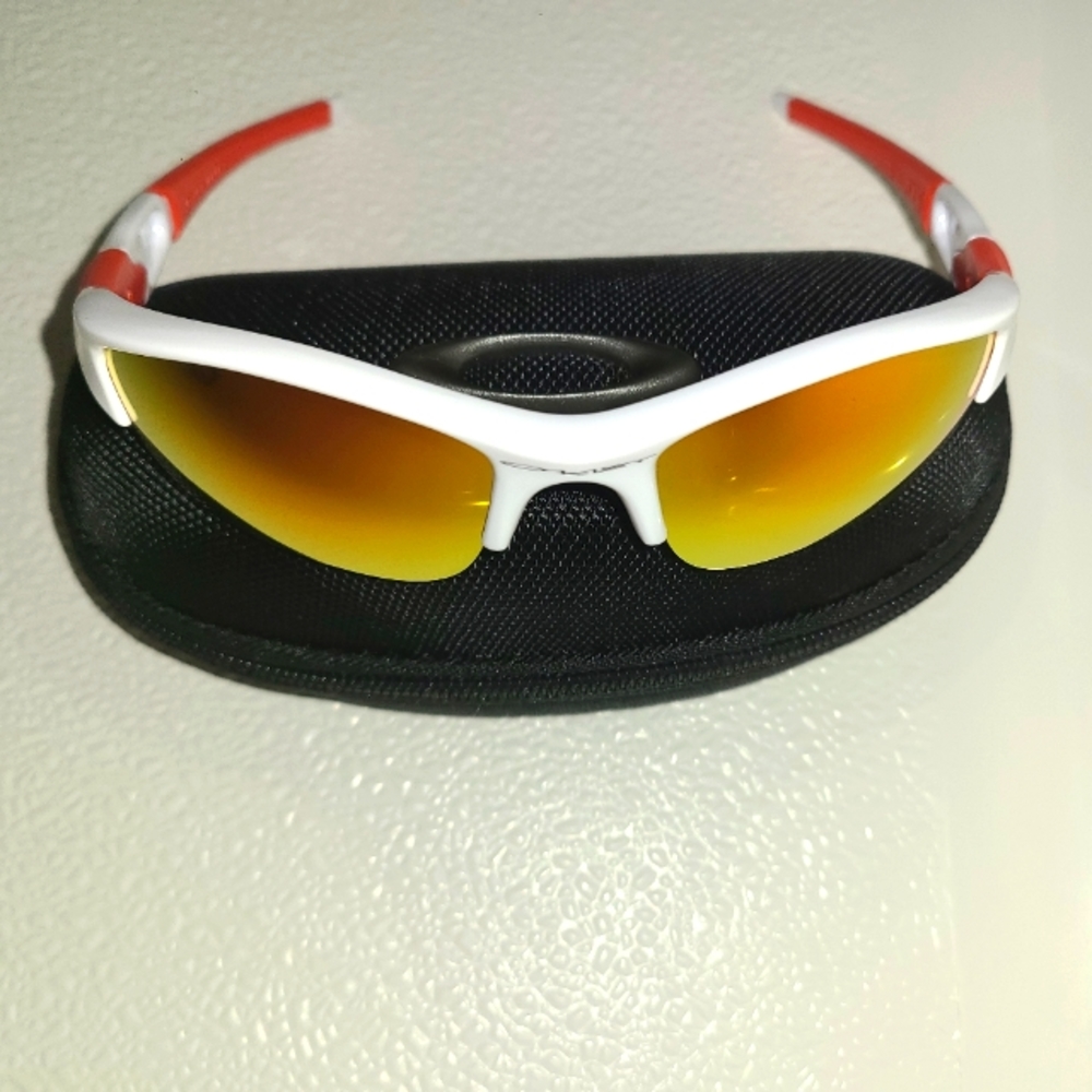 Oakley Flak Jacket XLJ—White/Red—Polarized—Men's Sunglasses. Made in USA. 24-01